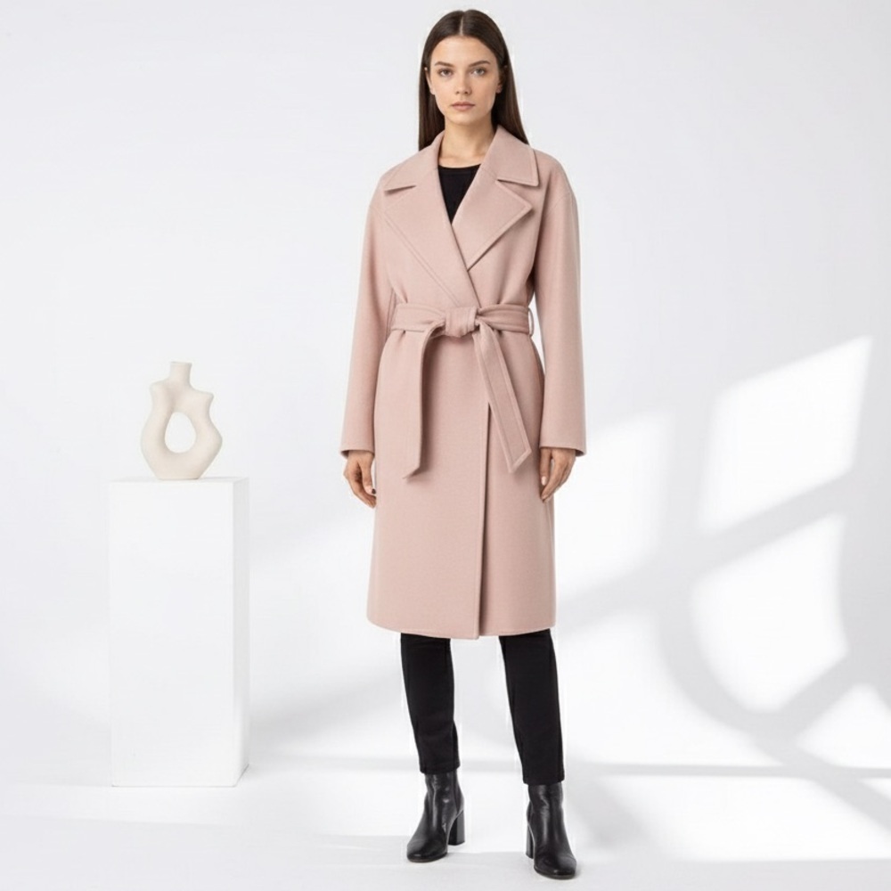 AllSaints blush pink Indira Nesi wool belted wrap coat - Large
